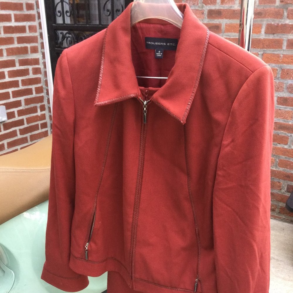 Chic Red Skirt and Jacket by Trousers Etc. with Accent Lines
